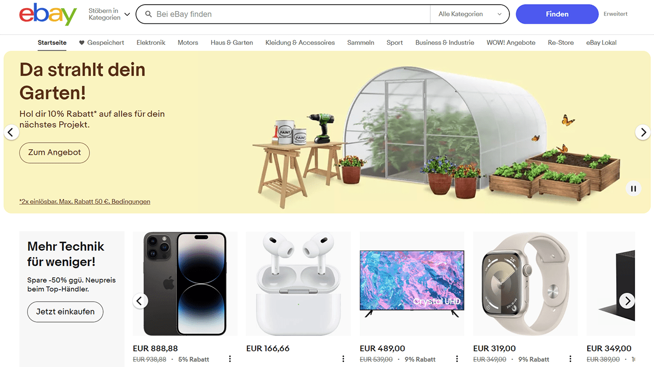 Screenshot der eBay Startseite