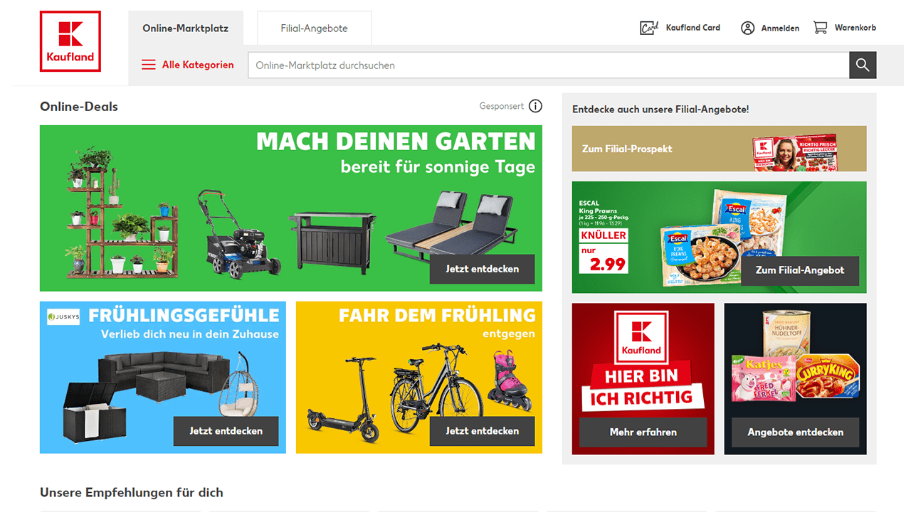 Screenshot der Kaufland Startseite